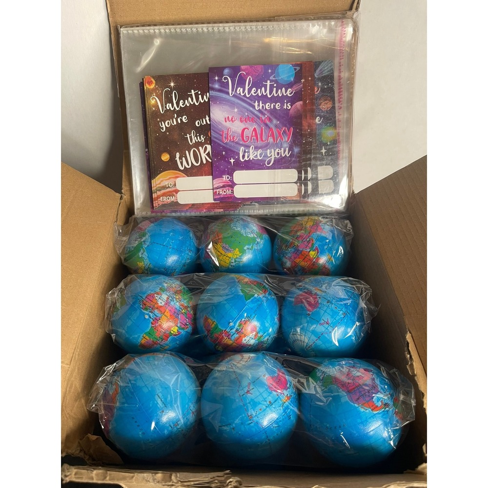 Tatuo 36‎ Pack Valentines Day Earth Globe Foam Stress Ball with Space Cards Gift